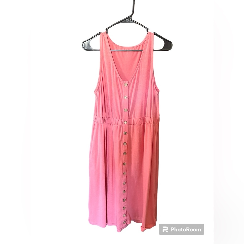 Coral, button down sleeveless dress
